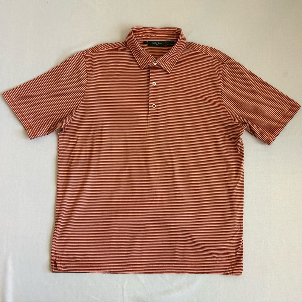 Bobby Jones 100% Cotton Golf Polo Orange Blue White Stripes Large